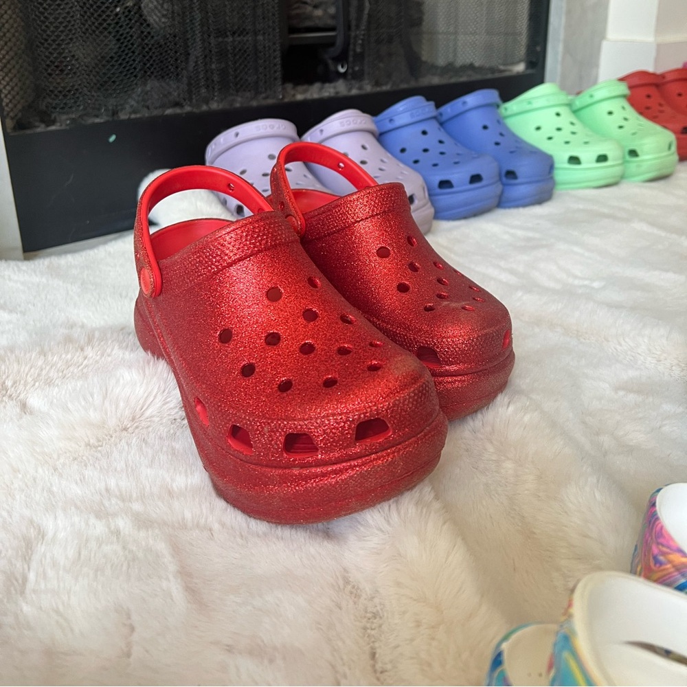 Ruby red glitter crocs Classic Bae Clog RARE